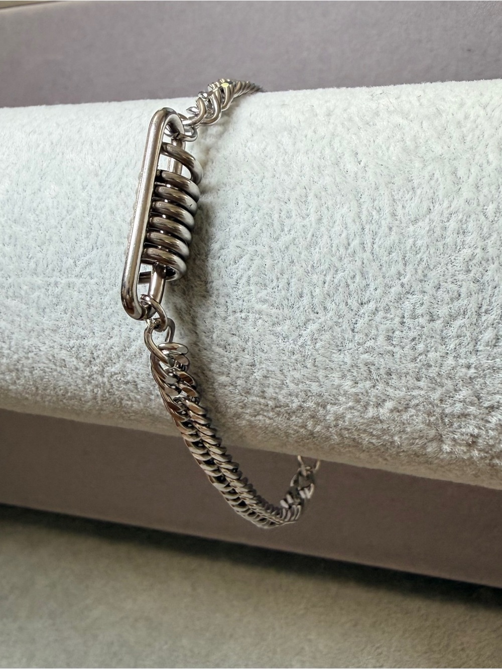 Men’s Stainless Steel Coil Accent Bracelet | Unique Industrial Chain Design